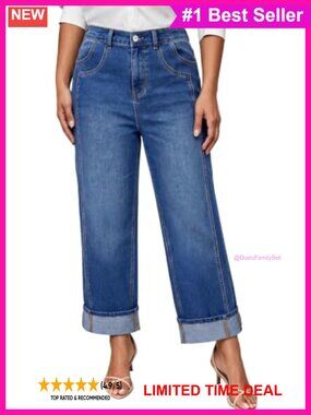 Plus Size Straight Leg High Waisted Jeans Denim Pants